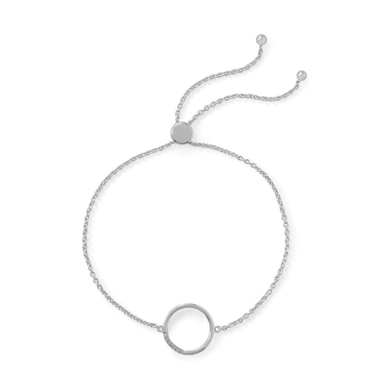 Rhodium Plated CZ Circle Friendship Bolo Bracelet