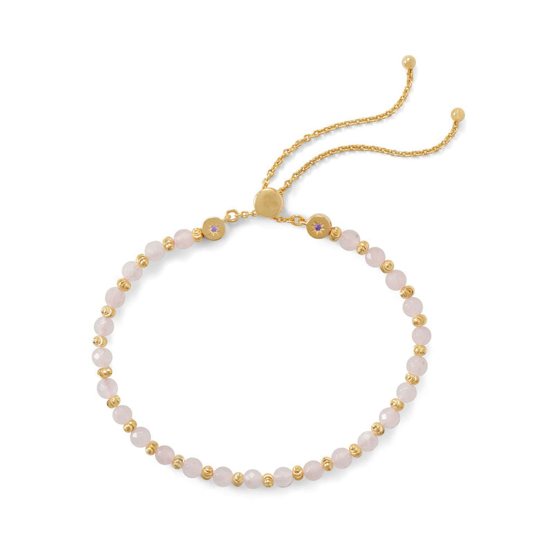 18 Karat Gold Plated Faceted Rose Quartz Bolo Bracelet