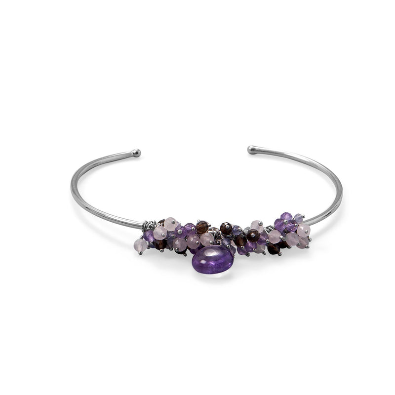 Plum Perfect! Rhodium Plated Multi Stone Beaded Cuff Bracelet