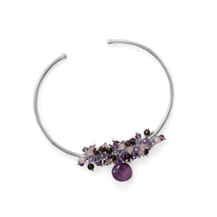 Plum Perfect! Rhodium Plated Multi Stone Beaded Cuff Bracelet