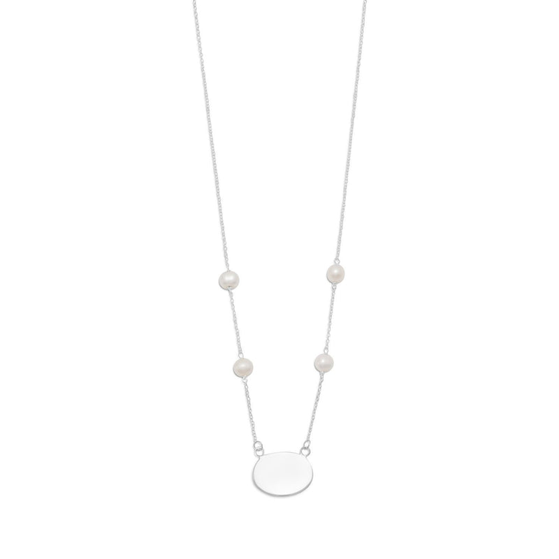 16" ID Tag Necklace with White Cultured Freshwater Pearl