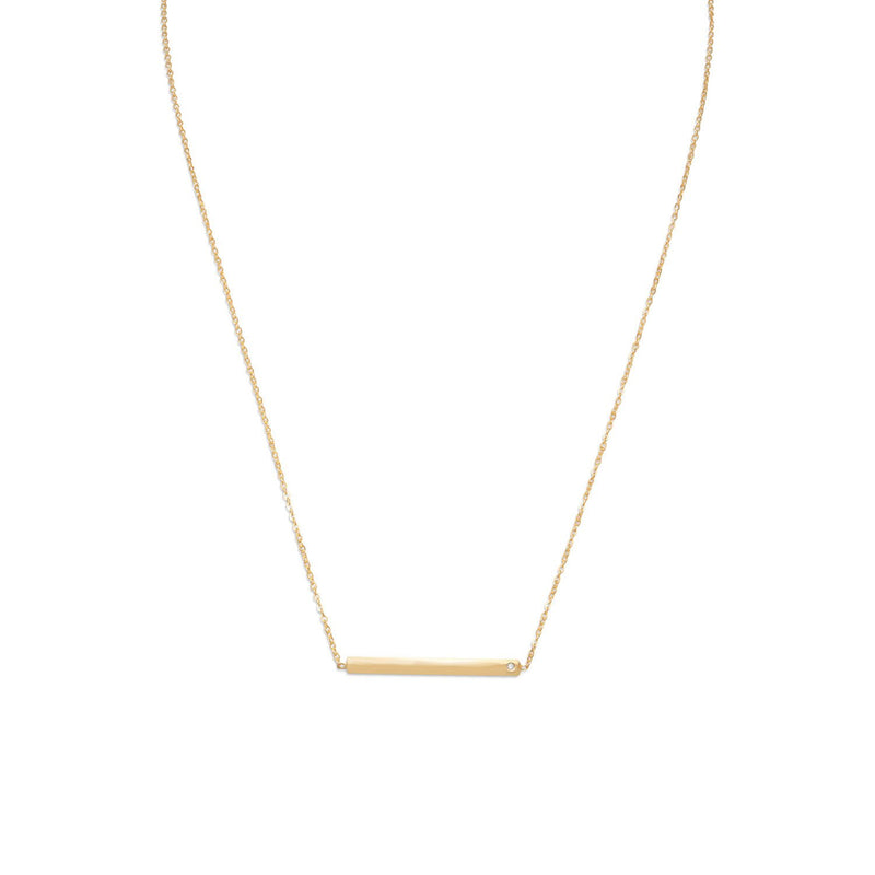 18" 14 Karat Gold Plated Bar Necklace with CZ