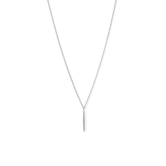 Rhodium Plated Vertical Bar Necklace with Diamonds