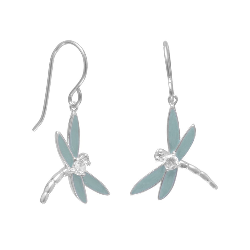 Enamel and CZ Dragonfly Earrings