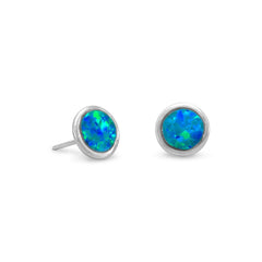 Rhodium Plated Synthetic Opal Stud Earrings