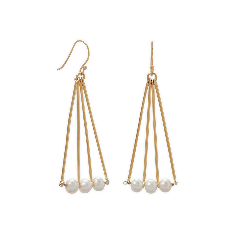 14 Karat Gold Plated Geometric and Cultured Freshwater Pearl Earring