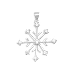 Rhodium Plated 8 Point Snowflake/9 CZ Pendant