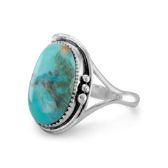 Oval Reconstituted Turquoise Floral Design Ring