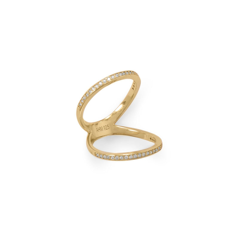 14 Karat Gold Plated CZ Double Band Knuckle Ring