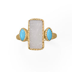 Darling and Dreamy! 14 Karat Gold Plated Druzy and Synthetic Turquoise Ring