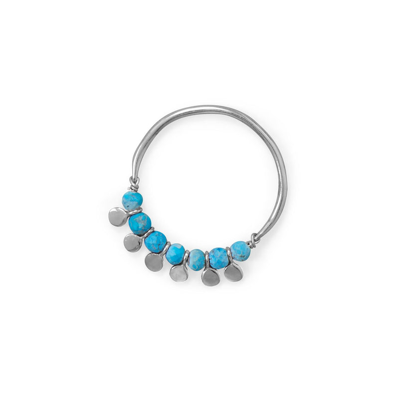 Rhodium Plated Synthetic Turquoise Bead and Disk Ring